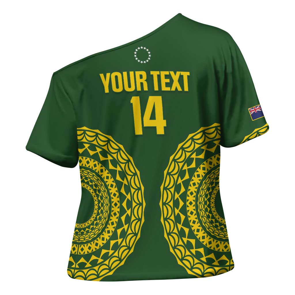 Custom Avaiki Cook Islands Rugby Cross Shoulder Shirt Kuki Airani Tatau Green - Polynesian Pride