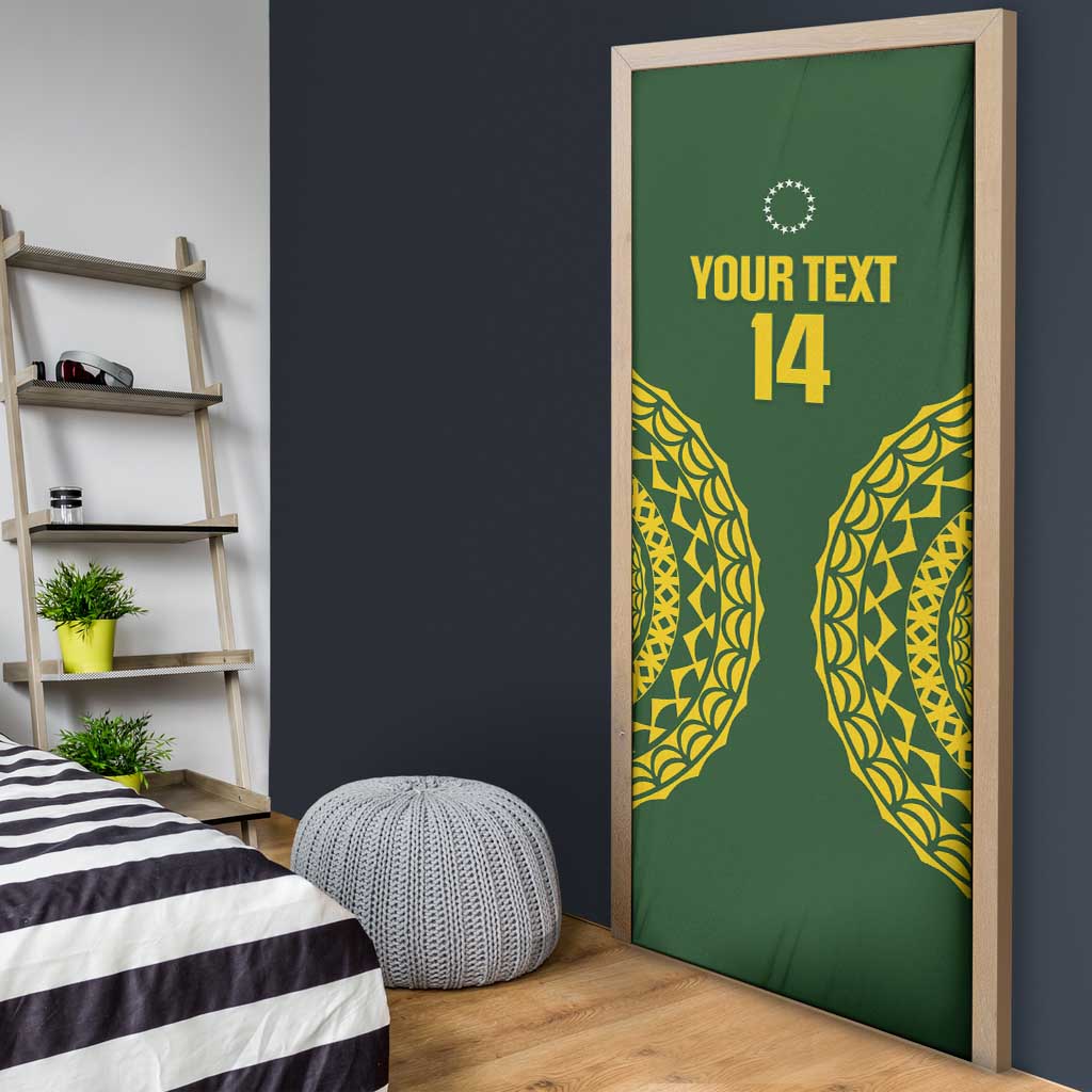 Custom Avaiki Cook Islands Rugby Door Cover Kuki Airani Tatau Green - Polynesian Pride
