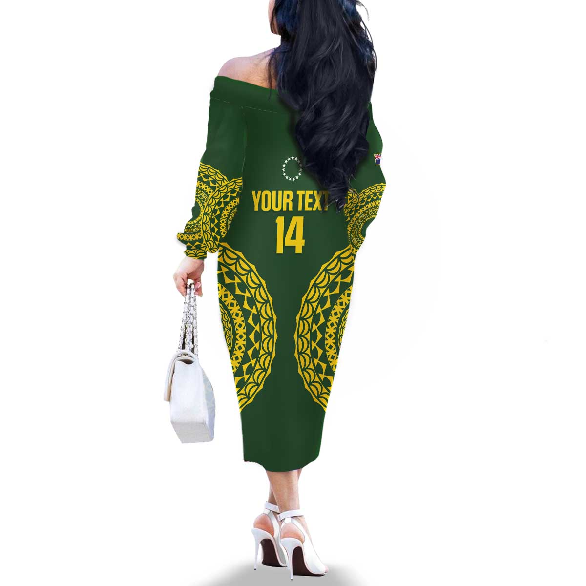 Custom Avaiki Cook Islands Rugby Family Matching Off The Shoulder Long Sleeve Dress and Hawaiian Shirt Kuki Airani Tatau Green - Polynesian Pride