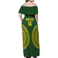 Custom Avaiki Cook Islands Rugby Family Matching Off Shoulder Maxi Dress and Hawaiian Shirt Kuki Airani Tatau Green - Polynesian Pride