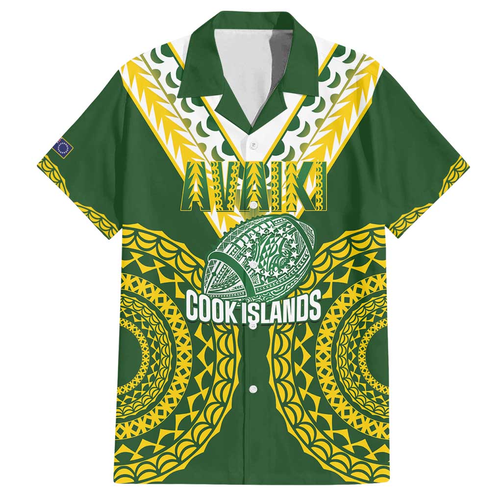 Custom Avaiki Cook Islands Rugby Family Matching Off Shoulder Short Dress and Hawaiian Shirt Kuki Airani Tatau Green - Polynesian Pride