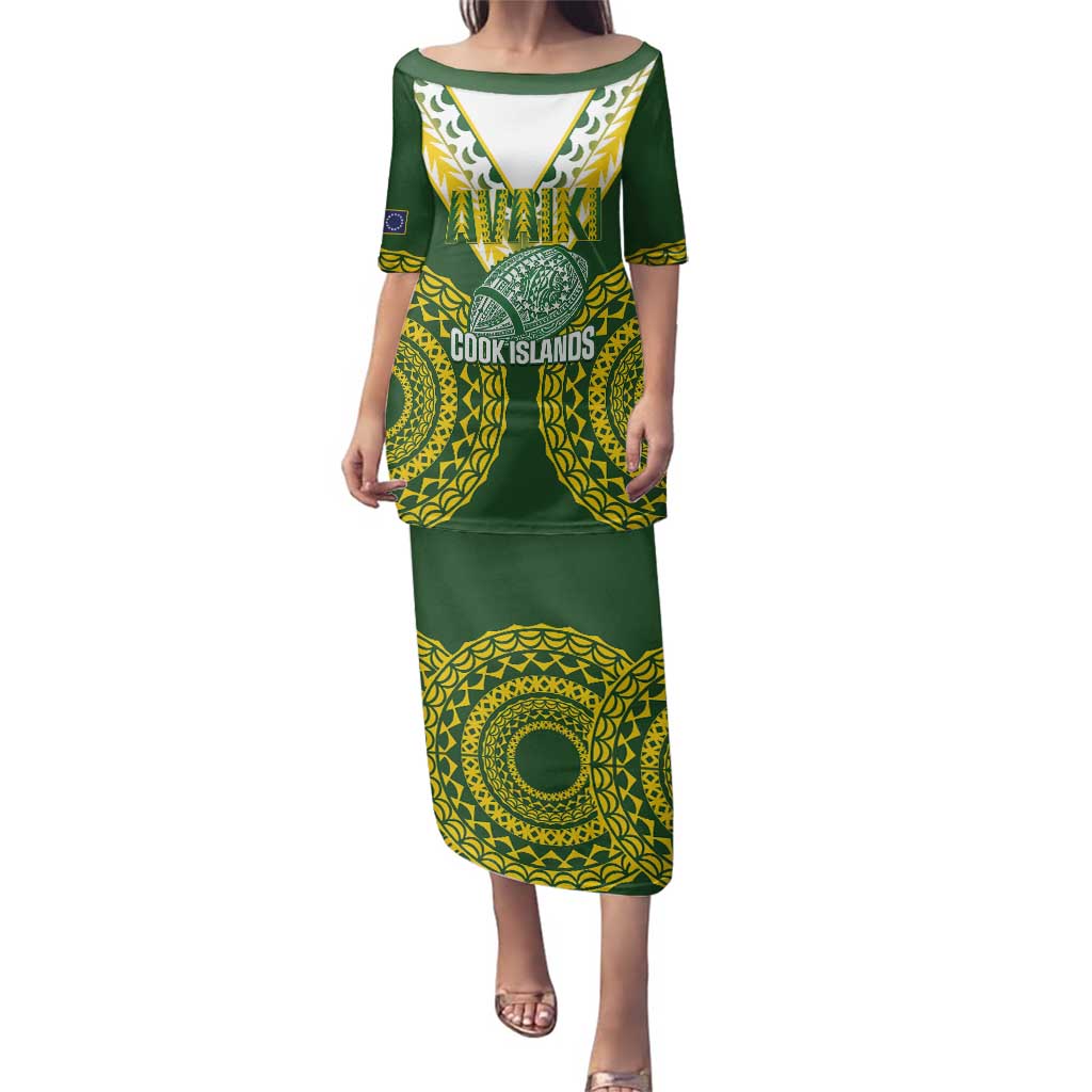 Custom Avaiki Cook Islands Rugby Family Matching Puletasi and Hawaiian Shirt Kuki Airani Tatau Green - Polynesian Pride