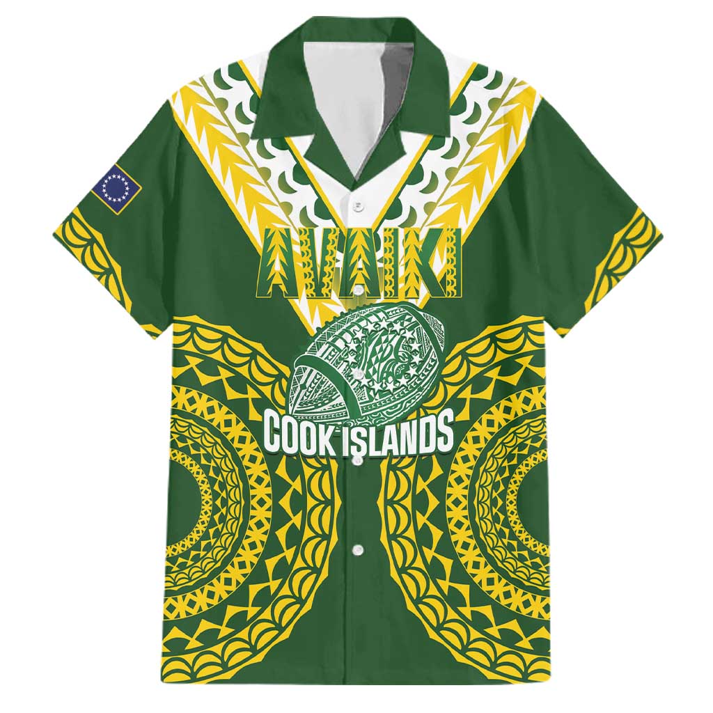 Custom Avaiki Cook Islands Rugby Family Matching Short Sleeve Bodycon Dress and Hawaiian Shirt Kuki Airani Tatau Green LT14 Dad's Shirt - Short Sleeve Green - Polynesian Pride