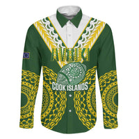 Custom Avaiki Cook Islands Rugby Family Matching Short Sleeve Bodycon Dress and Hawaiian Shirt Kuki Airani Tatau Green LT14 Dad's Shirt - Long Sleeve Green - Polynesian Pride