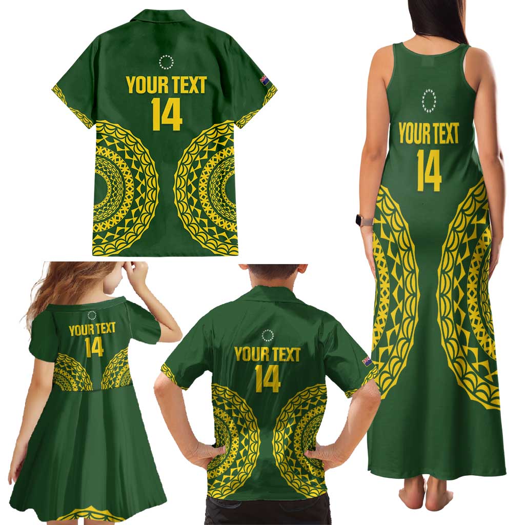 Custom Avaiki Cook Islands Rugby Family Matching Tank Maxi Dress and Hawaiian Shirt Kuki Airani Tatau Green - Polynesian Pride
