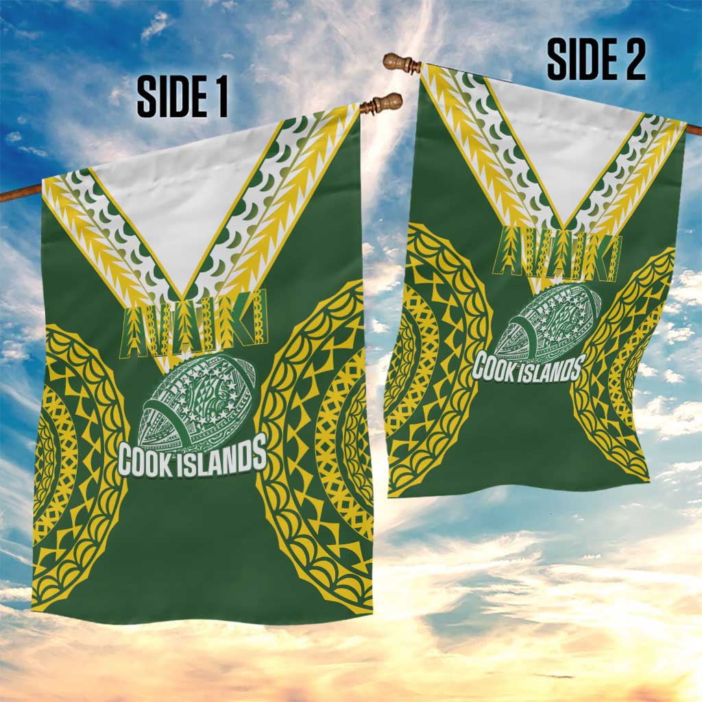 Avaiki Cook Islands Rugby Garden Flag Kuki Airani Tatau Green - Polynesian Pride
