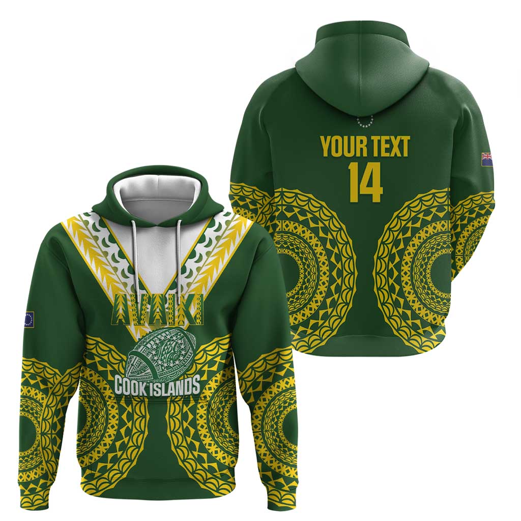 Custom Avaiki Cook Islands Rugby Hoodie Kuki Airani Tatau Green - Polynesian Pride