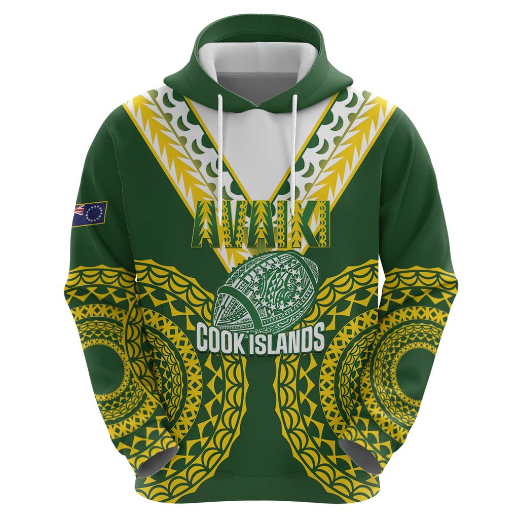 Custom Avaiki Cook Islands Rugby Hoodie Kuki Airani Tatau Green - Polynesian Pride