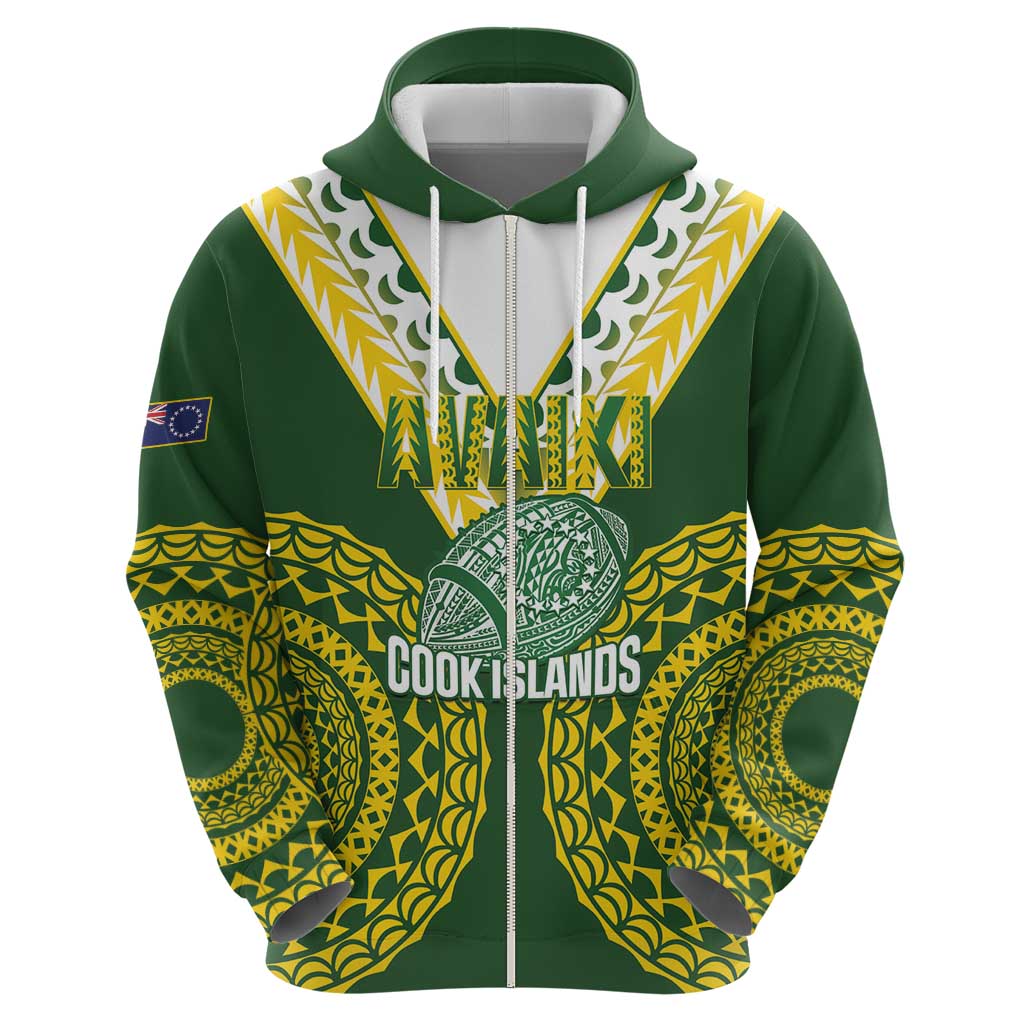 Custom Avaiki Cook Islands Rugby Hoodie Kuki Airani Tatau Green - Polynesian Pride
