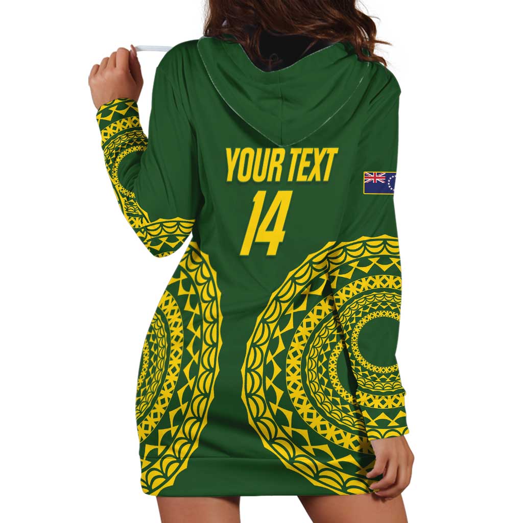 Custom Avaiki Cook Islands Rugby Hoodie Dress Kuki Airani Tatau Green - Polynesian Pride