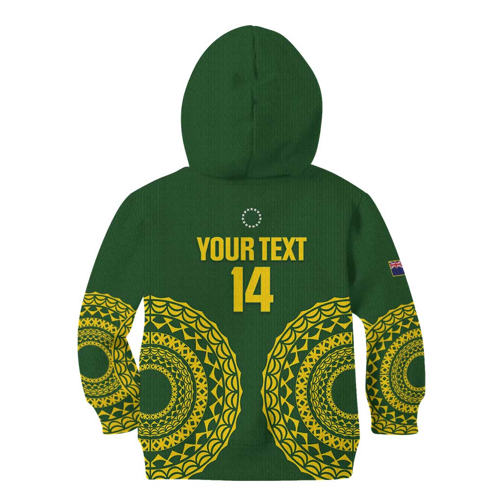 Custom Avaiki Cook Islands Rugby Kid Hoodie Kuki Airani Tatau Green - Polynesian Pride
