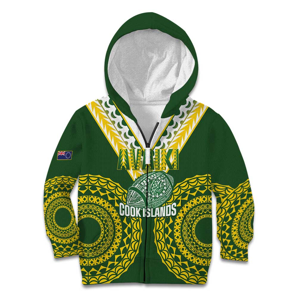 Custom Avaiki Cook Islands Rugby Kid Hoodie Kuki Airani Tatau Green - Polynesian Pride