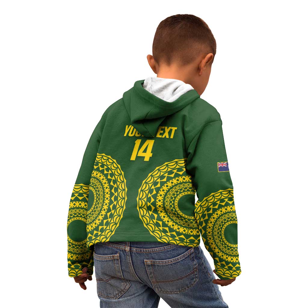 Custom Avaiki Cook Islands Rugby Kid Hoodie Kuki Airani Tatau Green - Polynesian Pride