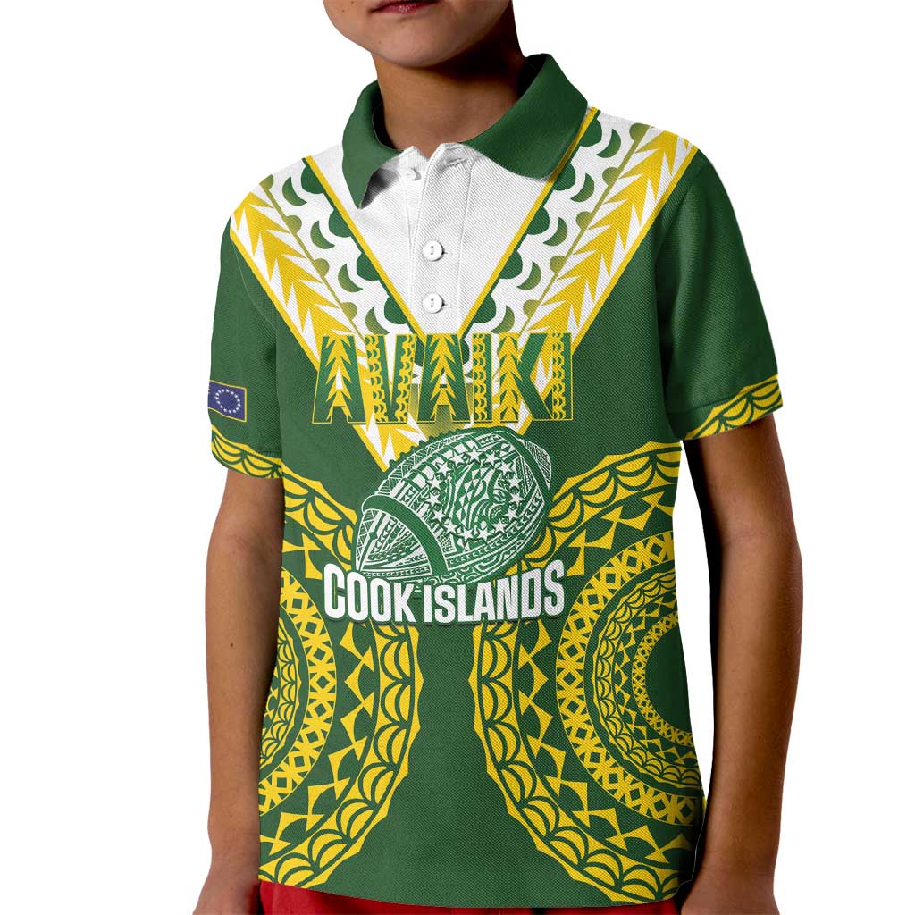 Custom Avaiki Cook Islands Rugby Kid Polo Shirt Kuki Airani Tatau Green - Polynesian Pride