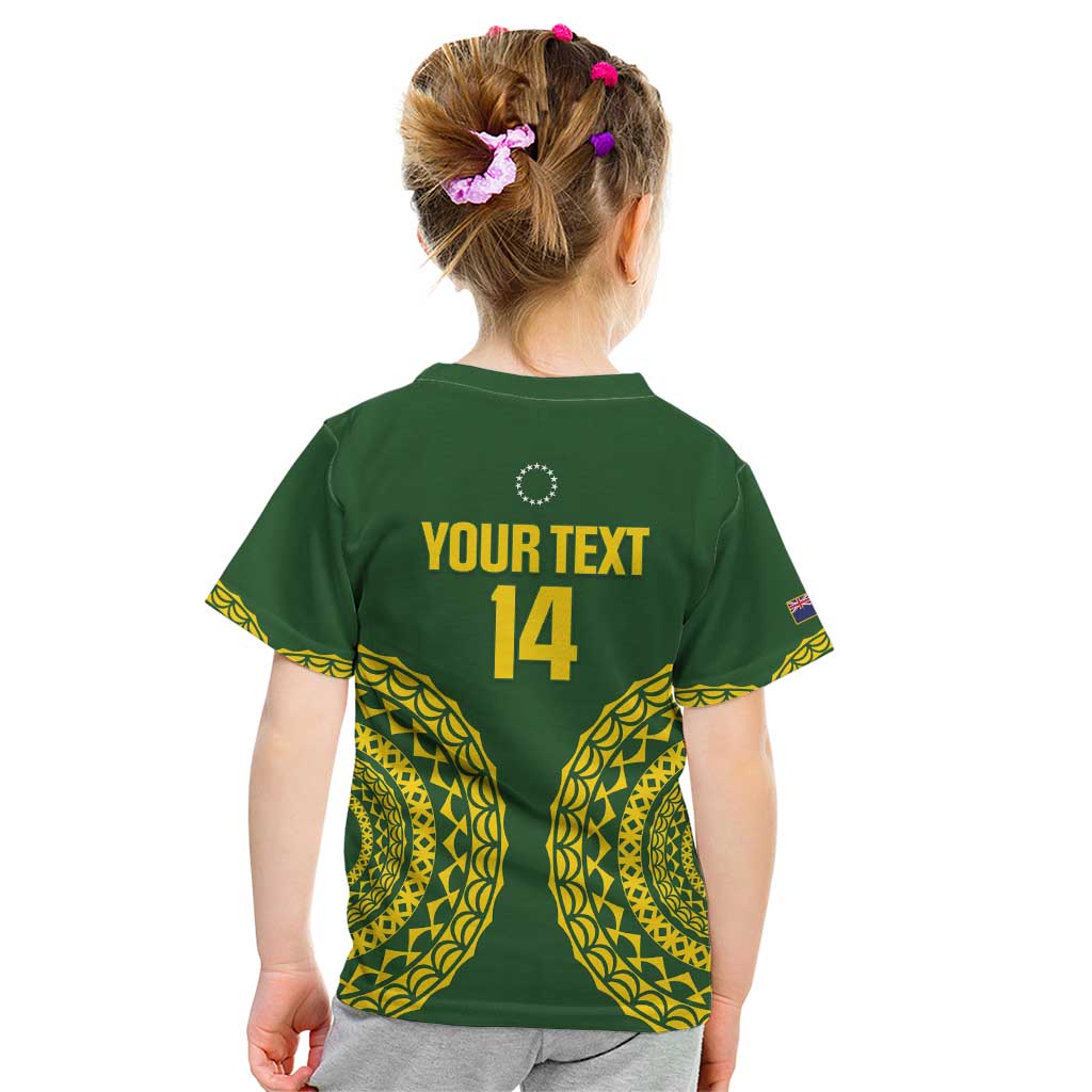 Custom Avaiki Cook Islands Rugby Kid T Shirt Kuki Airani Tatau Green - Polynesian Pride