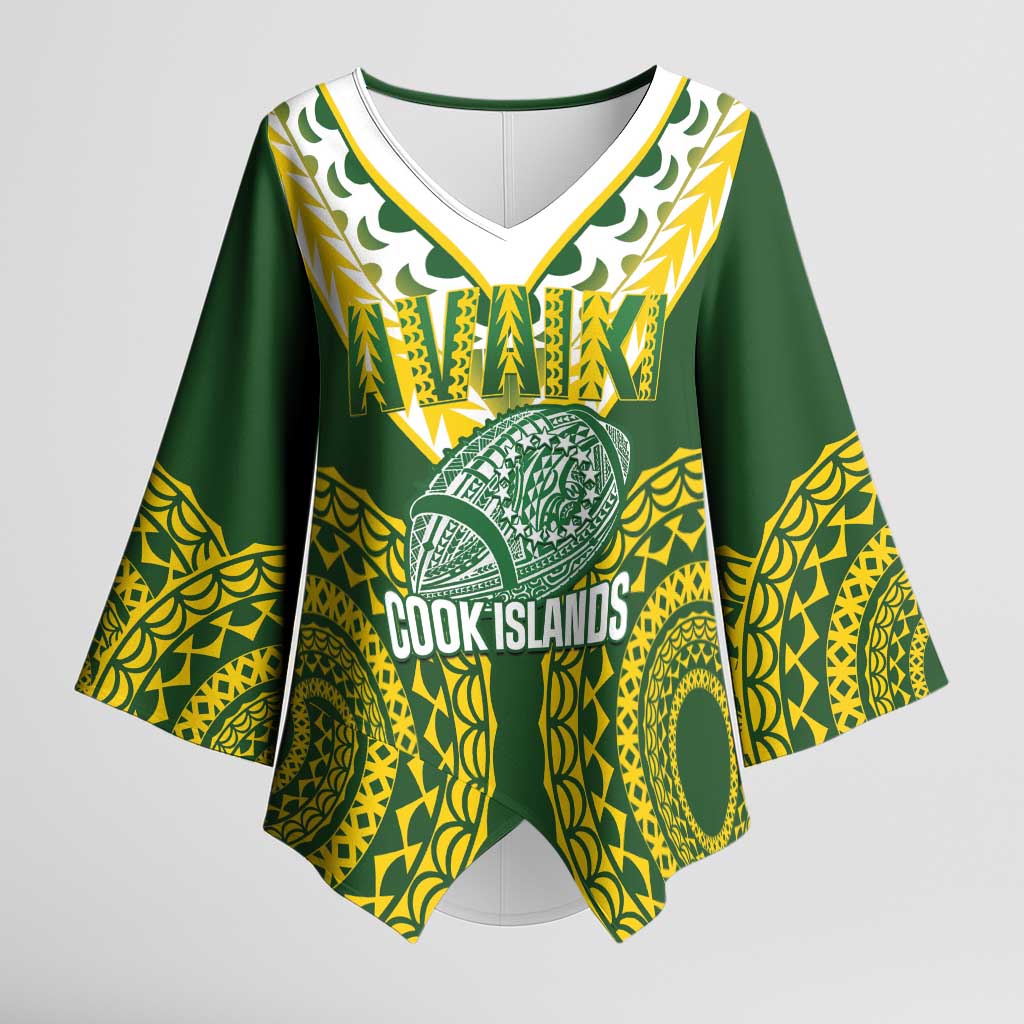 Custom Avaiki Cook Islands Rugby Kimono Sleeve Blouse Kuki Airani Tatau Green - Polynesian Pride