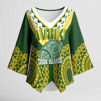 Custom Avaiki Cook Islands Rugby Kimono Sleeve Blouse Kuki Airani Tatau Green - Polynesian Pride