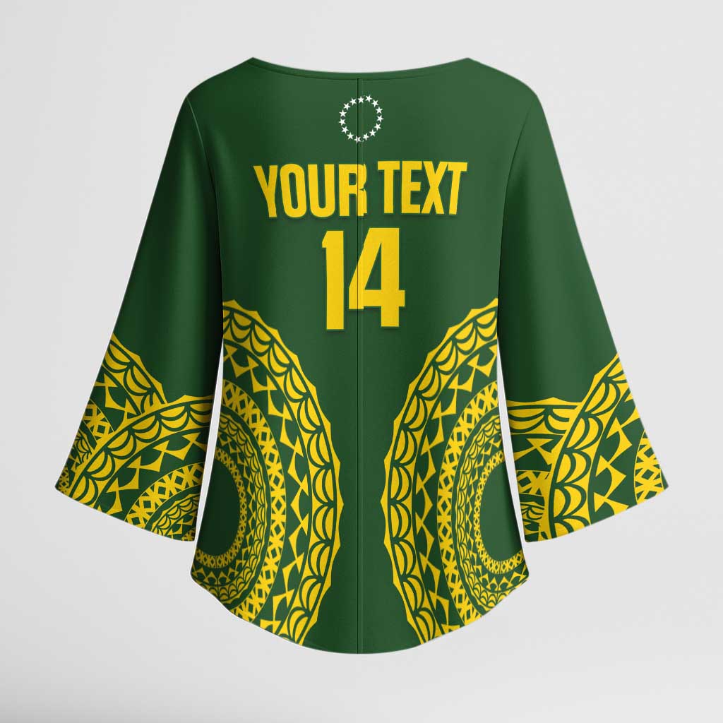 Custom Avaiki Cook Islands Rugby Kimono Sleeve Blouse Kuki Airani Tatau Green - Polynesian Pride