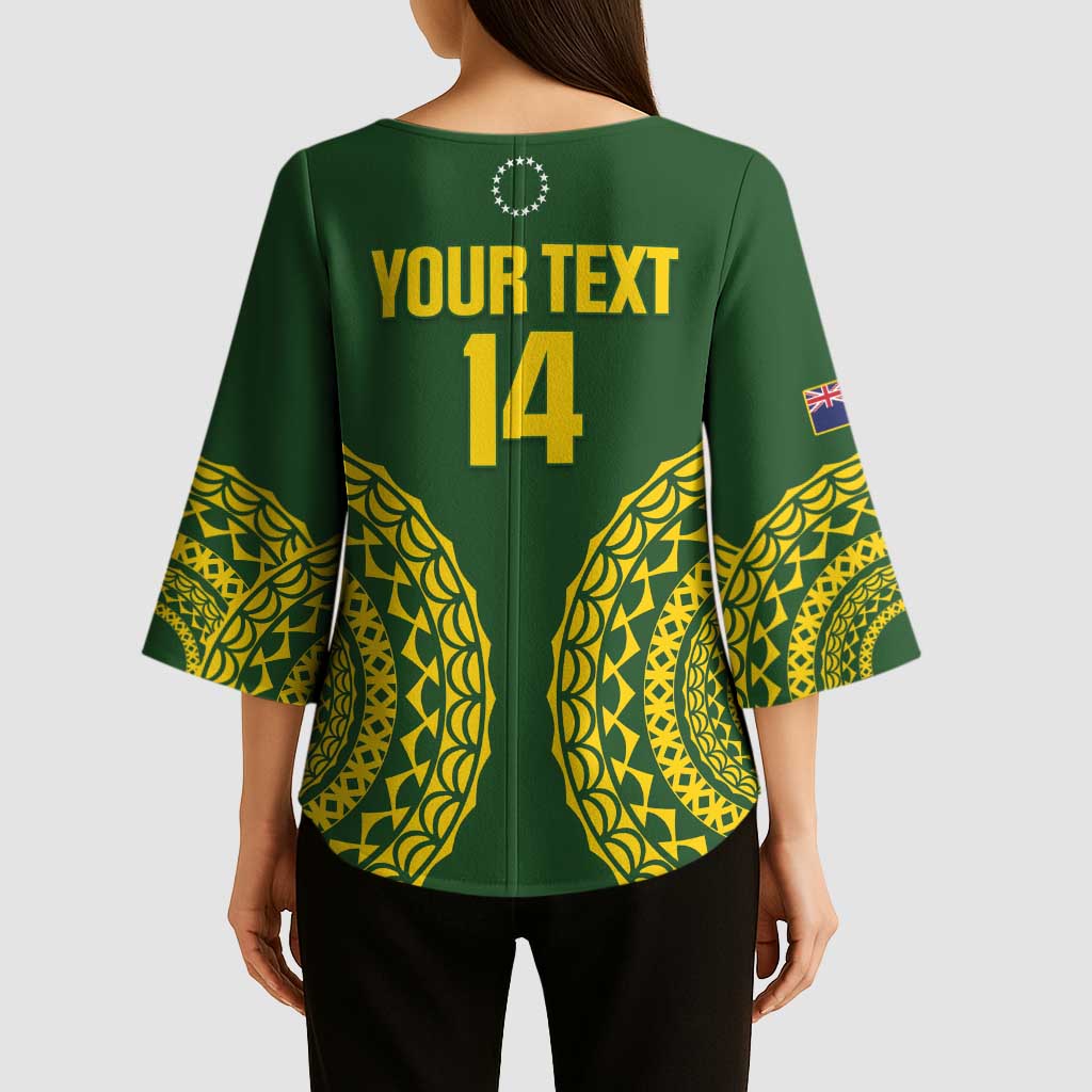 Custom Avaiki Cook Islands Rugby Kimono Sleeve Blouse Kuki Airani Tatau Green - Polynesian Pride
