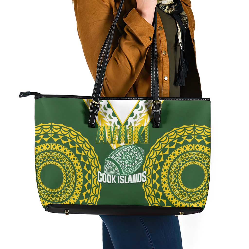 Avaiki Cook Islands Rugby Leather Tote Bag Kuki Airani Tatau Green LT14 - Polynesian Pride