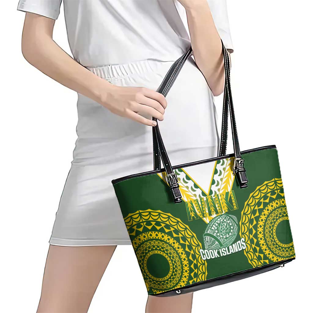 Avaiki Cook Islands Rugby Leather Tote Bag Kuki Airani Tatau Green LT14 - Polynesian Pride