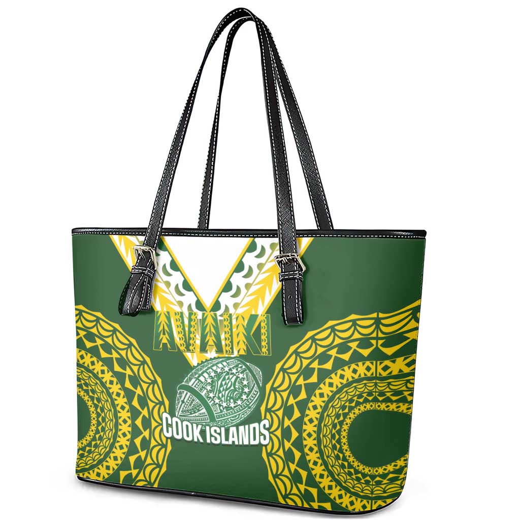 Avaiki Cook Islands Rugby Leather Tote Bag Kuki Airani Tatau Green LT14 - Polynesian Pride