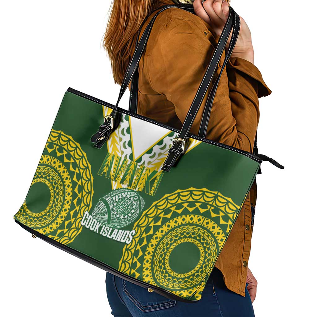 Avaiki Cook Islands Rugby Leather Tote Bag Kuki Airani Tatau Green LT14 - Polynesian Pride