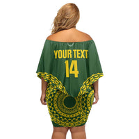 Custom Avaiki Cook Islands Rugby Off Shoulder Short Dress Kuki Airani Tatau Green - Polynesian Pride