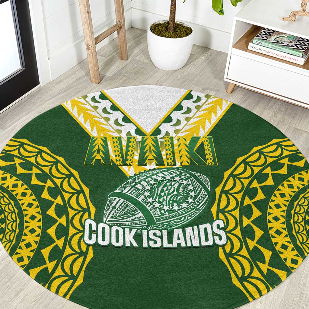 Avaiki Cook Islands Rugby Round Carpet Kuki Airani Tatau Green - Polynesian Pride