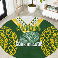 Avaiki Cook Islands Rugby Round Carpet Kuki Airani Tatau Green - Polynesian Pride