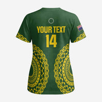 Custom Avaiki Cook Islands Rugby Scrub Top Kuki Airani Tatau Green - Polynesian Pride