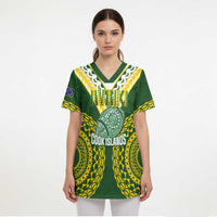 Custom Avaiki Cook Islands Rugby Scrub Top Kuki Airani Tatau Green - Polynesian Pride