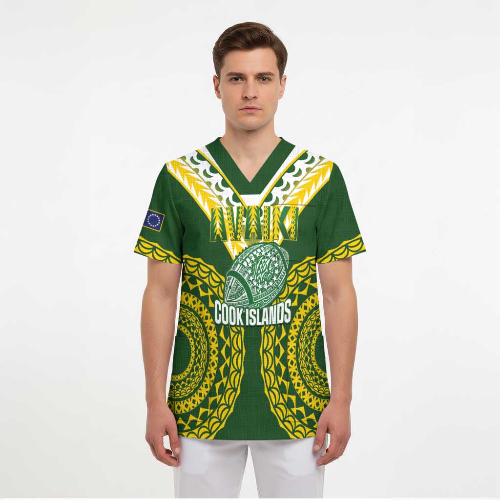 Custom Avaiki Cook Islands Rugby Scrub Top Kuki Airani Tatau Green - Polynesian Pride