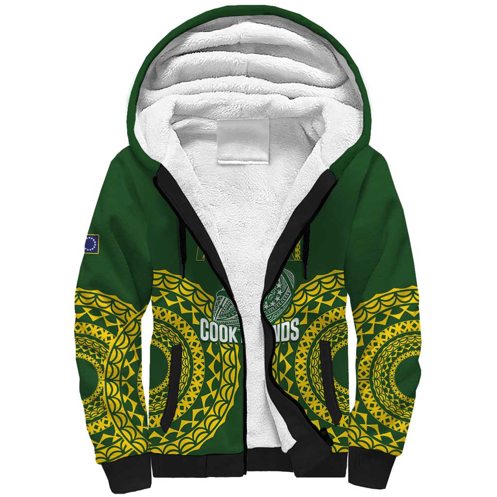 Custom Avaiki Cook Islands Rugby Sherpa Hoodie Kuki Airani Tatau Green - Polynesian Pride