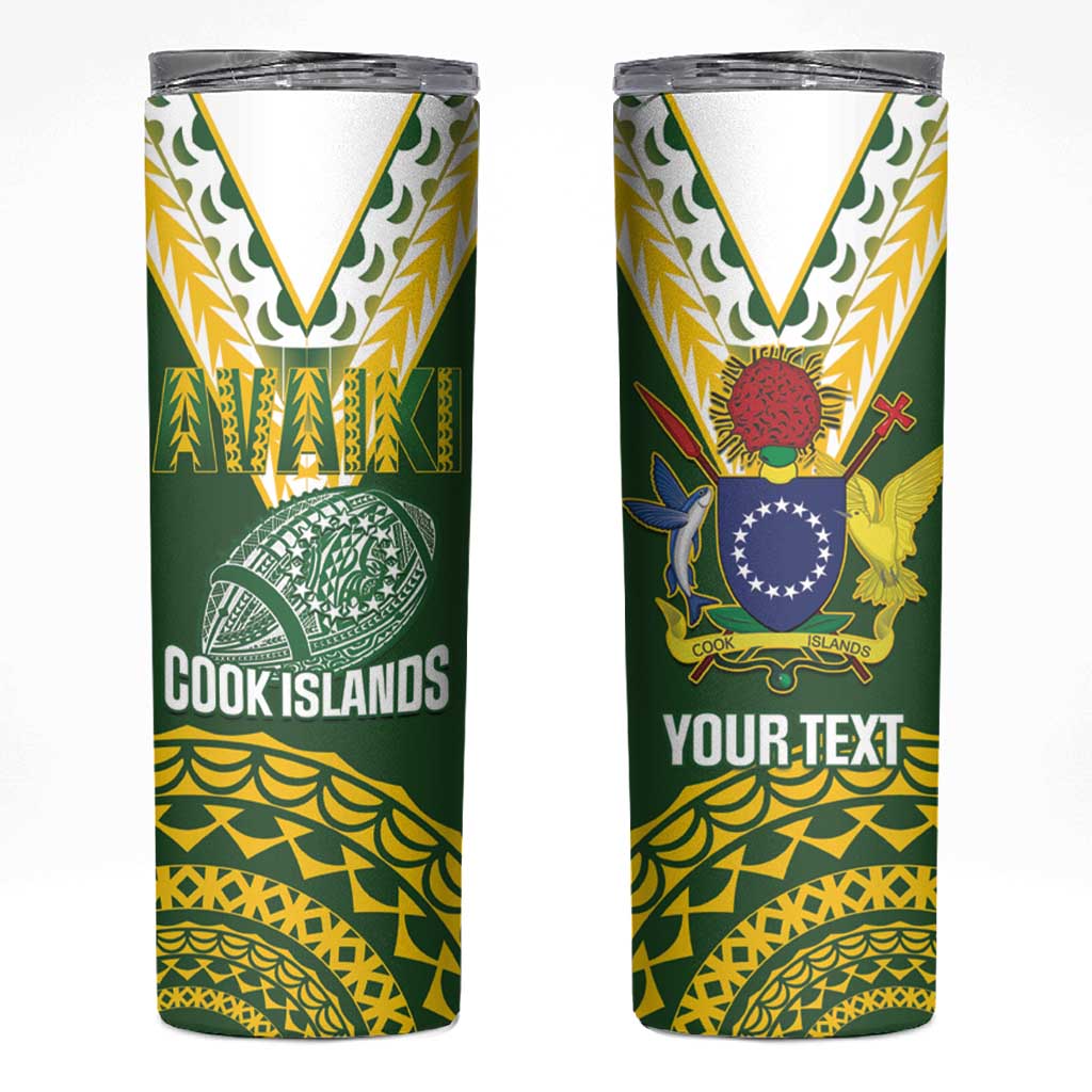 Custom Avaiki Cook Islands Rugby Skinny Tumbler Kuki Airani Tatau Green - Polynesian Pride
