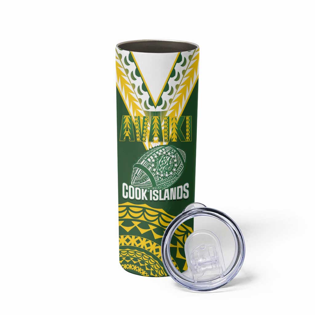 Custom Avaiki Cook Islands Rugby Skinny Tumbler Kuki Airani Tatau Green - Polynesian Pride