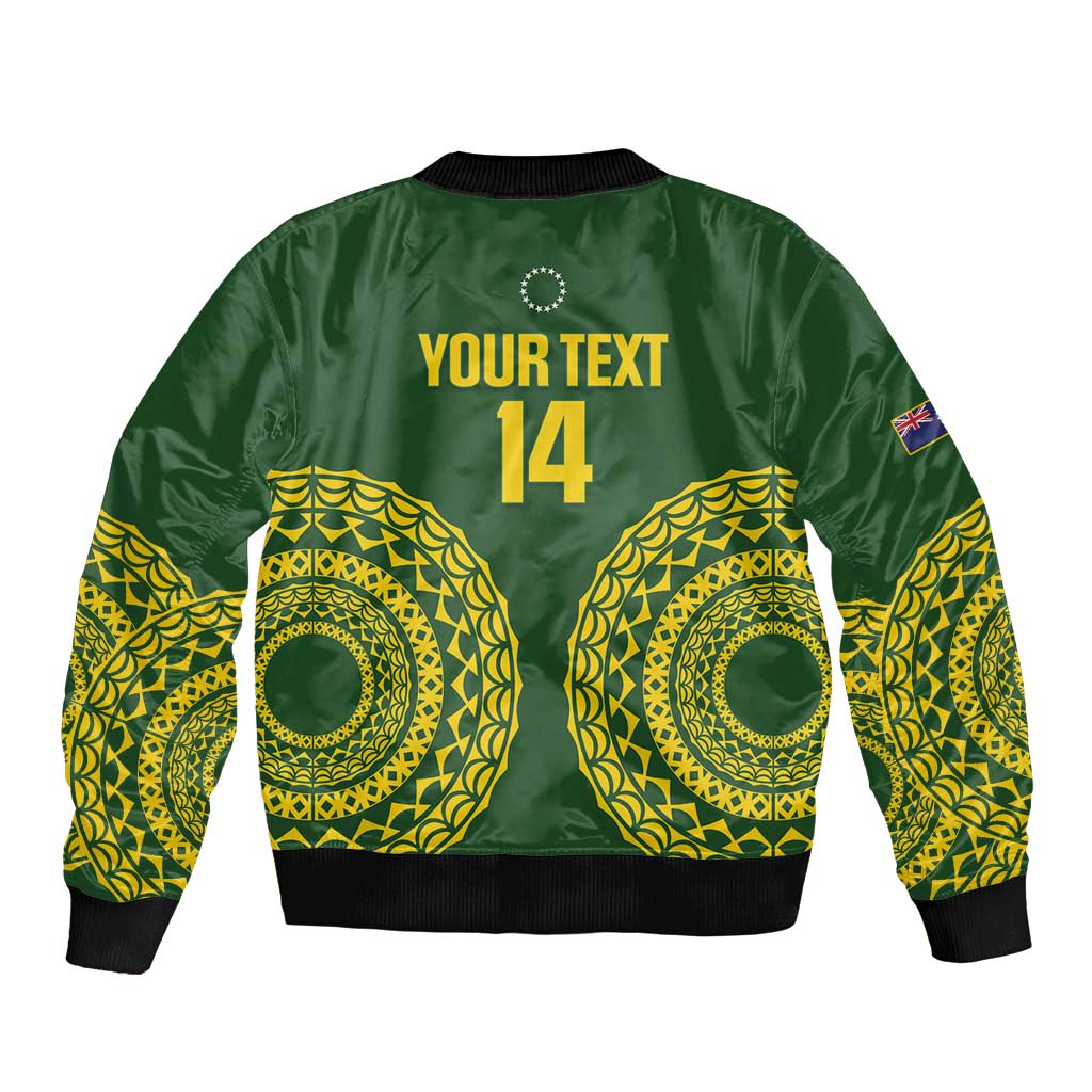 Custom Avaiki Cook Islands Rugby Sleeve Zip Bomber Jacket Kuki Airani Tatau Green - Polynesian Pride