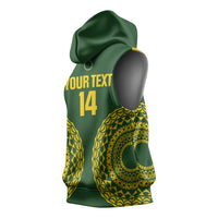 Custom Avaiki Cook Islands Rugby Sleeveless Hoodie Kuki Airani Tatau Green - Polynesian Pride