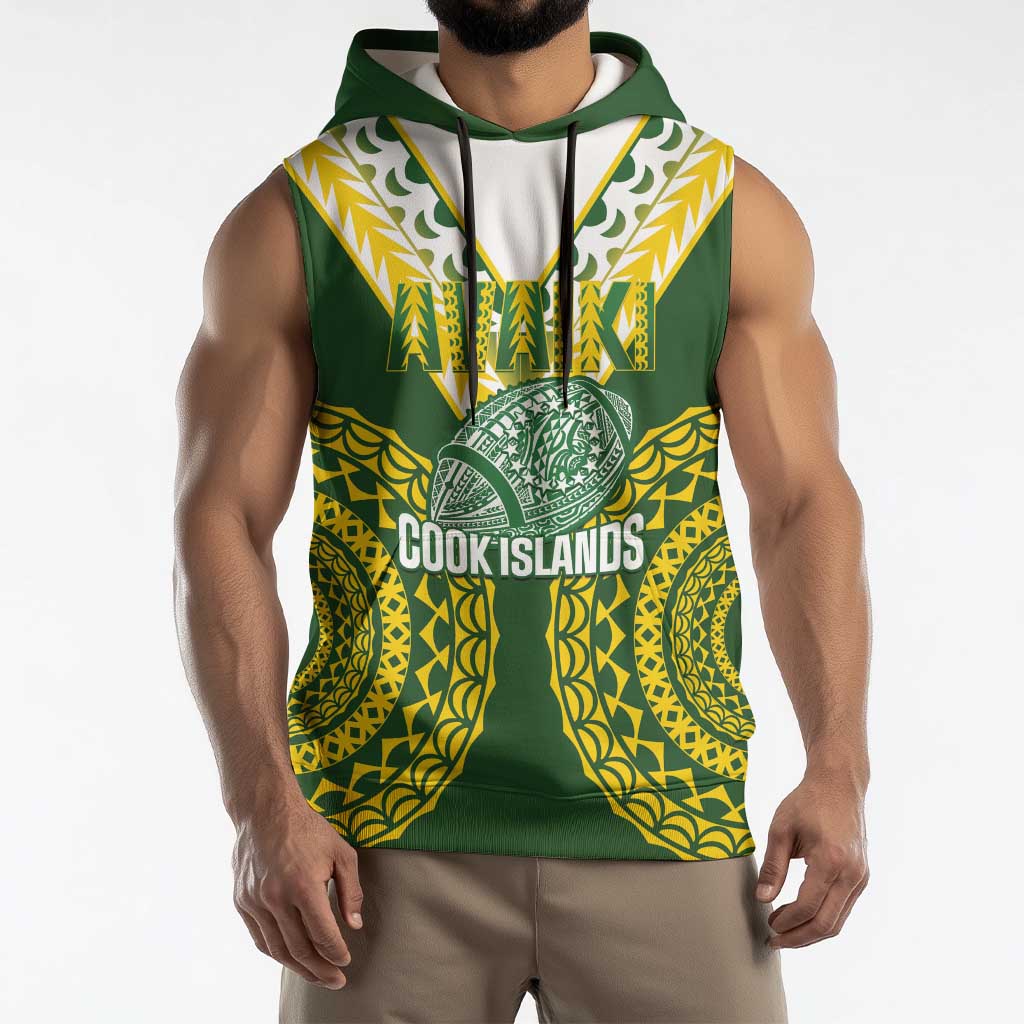 Custom Avaiki Cook Islands Rugby Sleeveless Hoodie Kuki Airani Tatau Green - Polynesian Pride