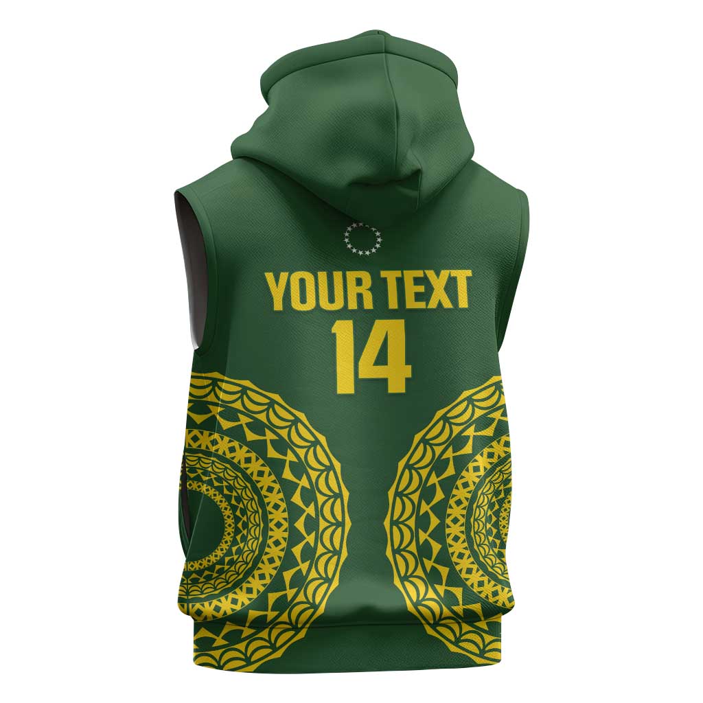 Custom Avaiki Cook Islands Rugby Sleeveless Zip Hoodie Kuki Airani Tatau Green - Polynesian Pride