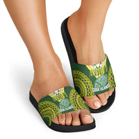 Avaiki Cook Islands Rugby Slide Sandals Kuki Airani Tatau Green - Polynesian Pride