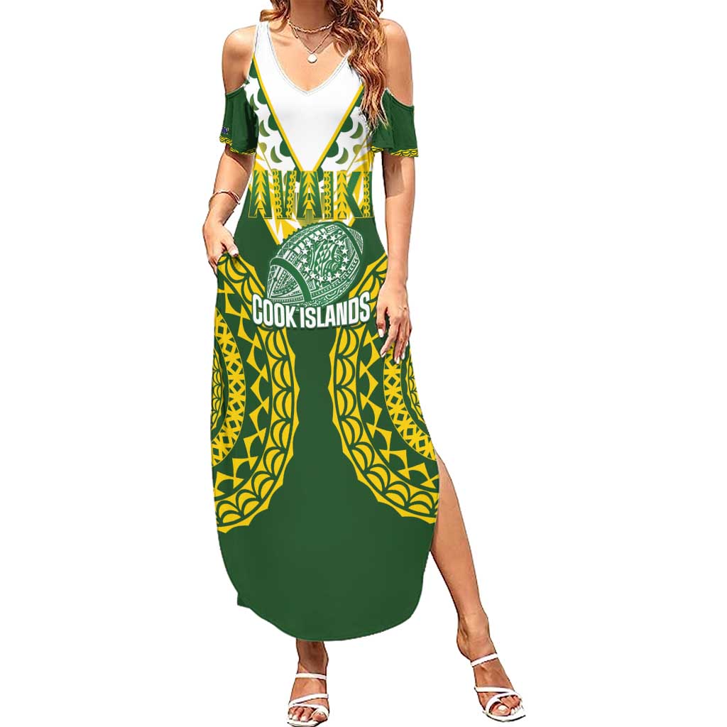 Custom Avaiki Cook Islands Rugby Summer Maxi Dress Kuki Airani Tatau Green - Polynesian Pride