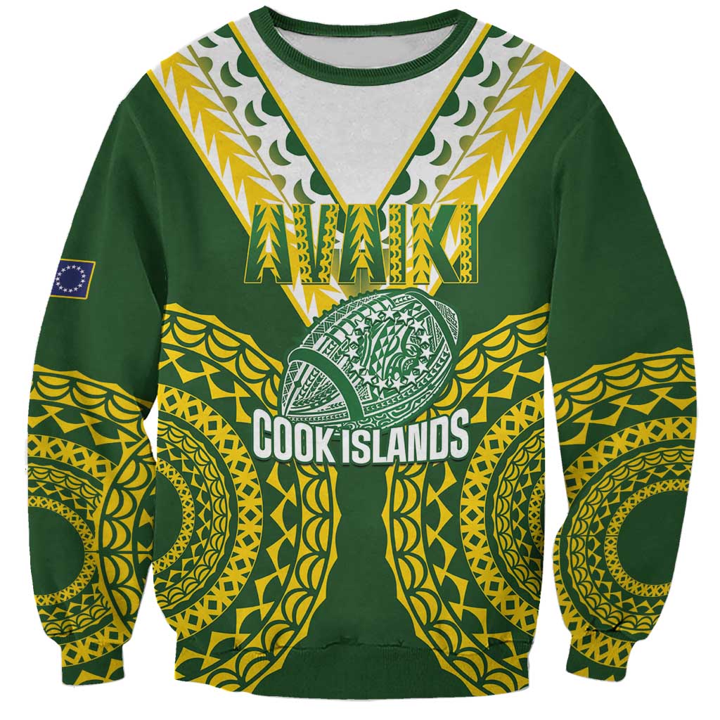 Custom Avaiki Cook Islands Rugby Sweatshirt Kuki Airani Tatau Green - Polynesian Pride