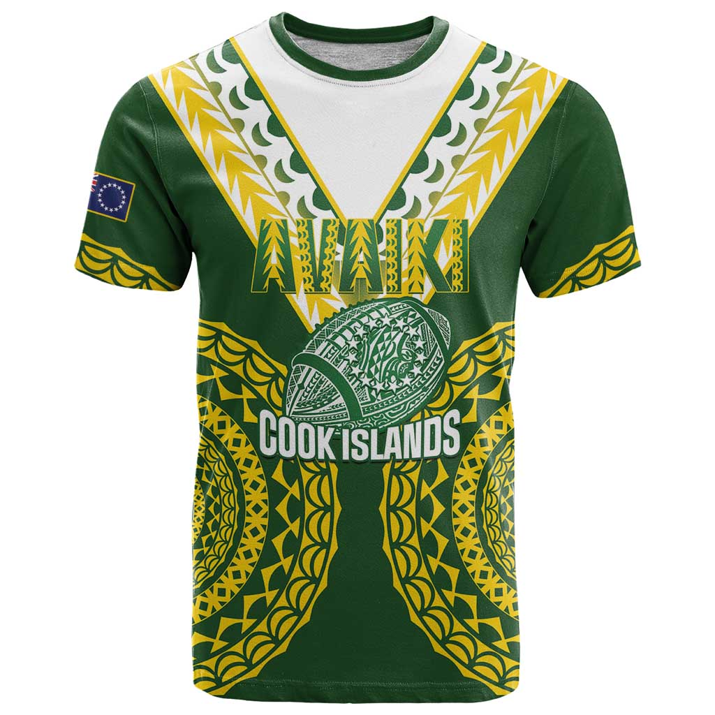 Custom Avaiki Cook Islands Rugby T Shirt Kuki Airani Tatau Green - Polynesian Pride
