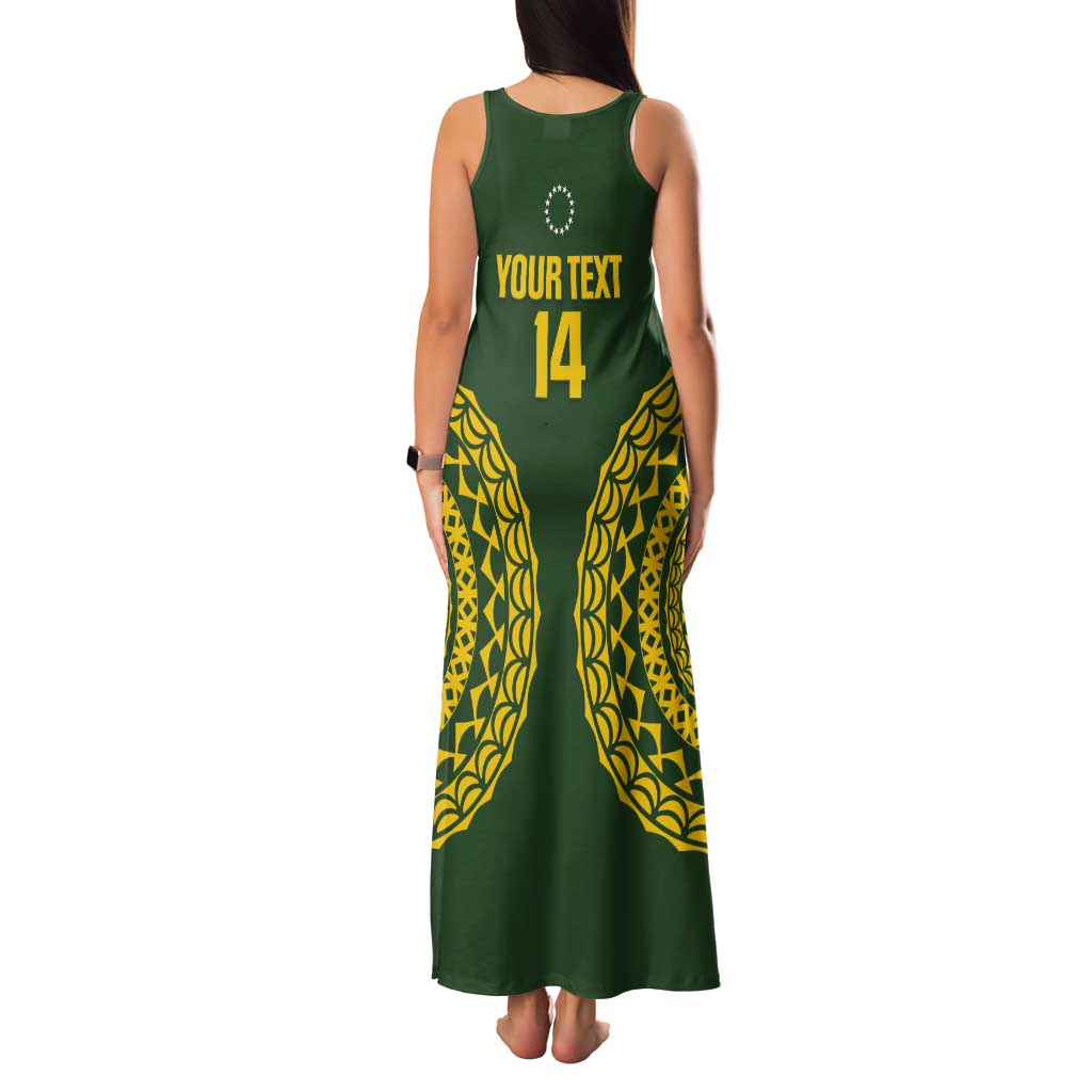 Custom Avaiki Cook Islands Rugby Tank Maxi Dress Kuki Airani Tatau Green - Polynesian Pride