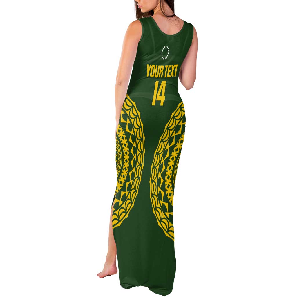 Custom Avaiki Cook Islands Rugby Tank Maxi Dress Kuki Airani Tatau Green - Polynesian Pride
