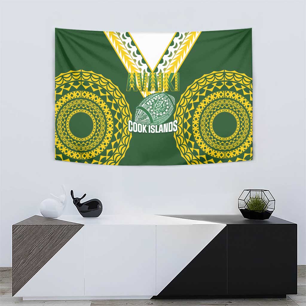 Avaiki Cook Islands Rugby Tapestry Kuki Airani Tatau Green - Polynesian Pride
