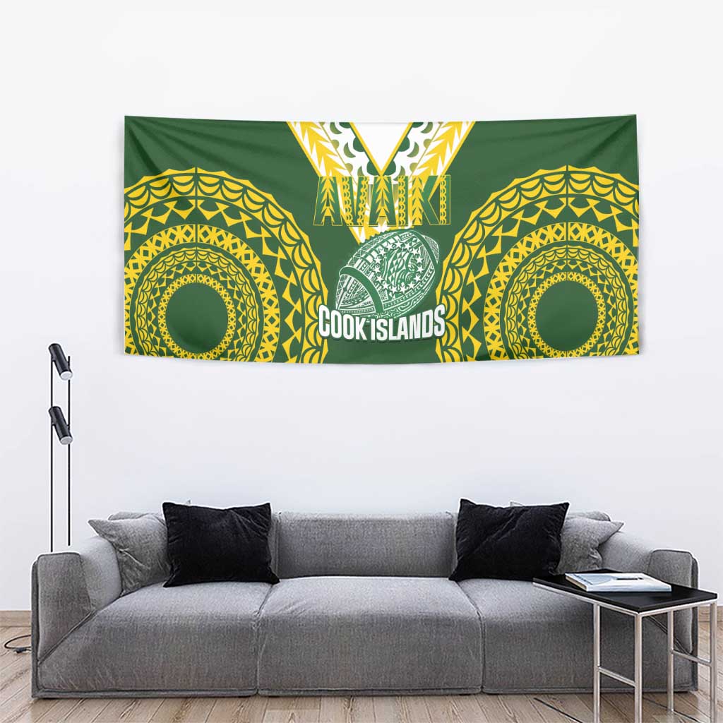 Avaiki Cook Islands Rugby Tapestry Kuki Airani Tatau Green - Polynesian Pride