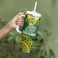 Custom Avaiki Cook Islands Rugby Tumbler With Handle Kuki Airani Tatau Green - Polynesian Pride