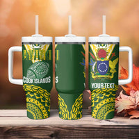 Custom Avaiki Cook Islands Rugby Tumbler With Handle Kuki Airani Tatau Green - Polynesian Pride